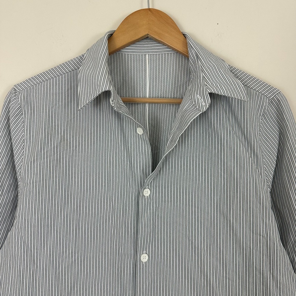 Lululemon Shirt New Venture Gray White Striped Long Sleeve  Button Up Mens M